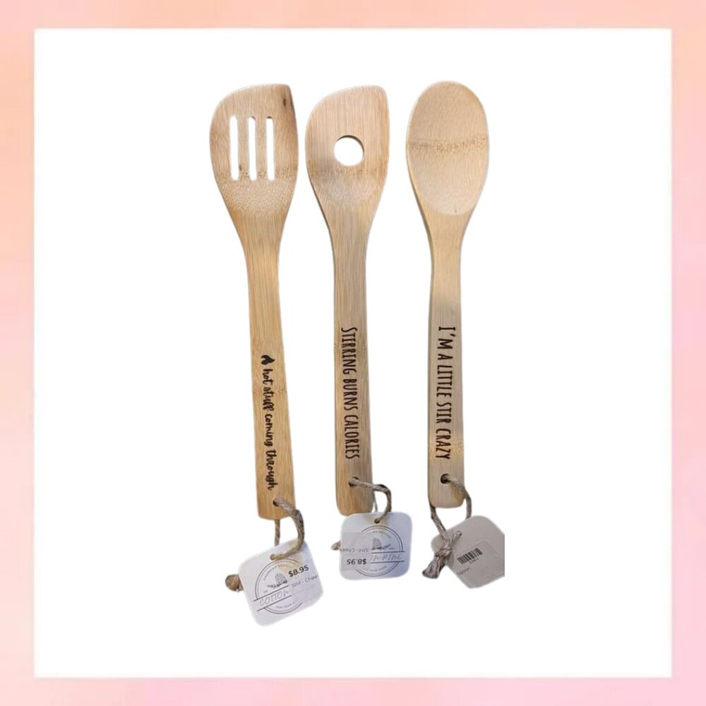 Set of 3 Engraved Wooden Spoons Funny Kitchen Decor Housewarming Gift NWT